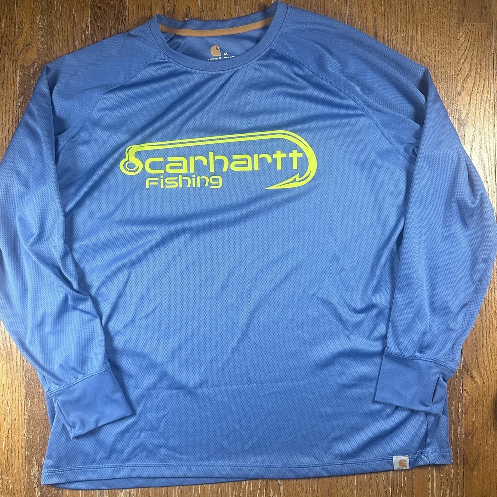 Carhartt Force Shirt Mens XL Blue Fishing Long Sleeve Relaxed Fit Performance